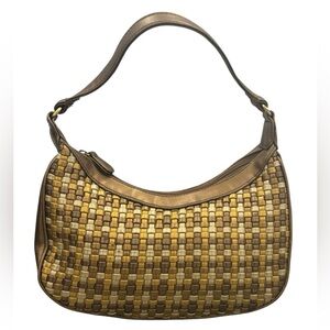 Unbranded Y2K Small Gold Woven Faux Leather Shoulder HOBO Bag